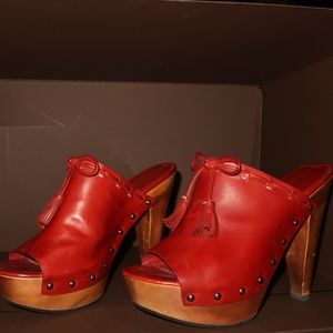 Via Spiga Red Calf Skin Peep Toe Mule